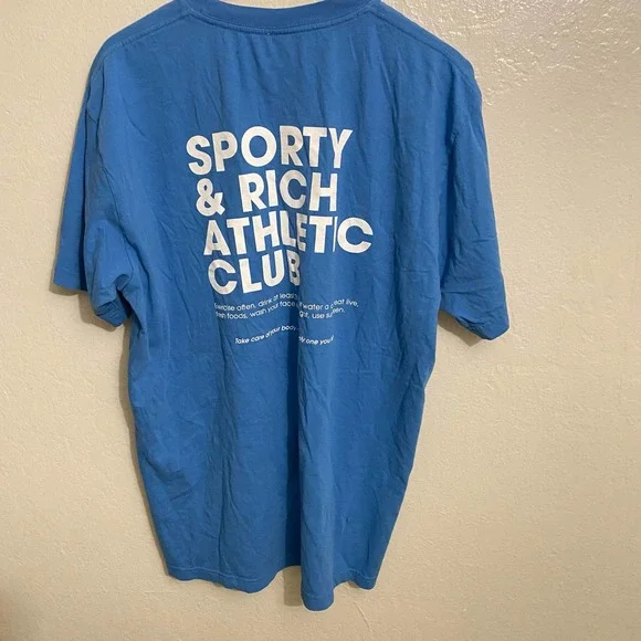 Sporty & Rich Athletic Club Tee Shirt Blue Size XL - Picture 6 of 7
